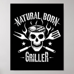 Affiche Naturellement Né Griller Funny Bbq Plaisanterie Po