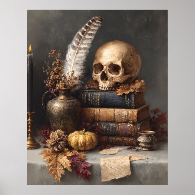 Affiche Natures mortes de l'Académie obscure avec crâne (Devant)