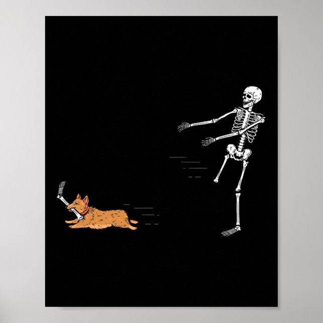 Affiche Naughty Corgi Chien Fun Skeleton Halloween (Devant)