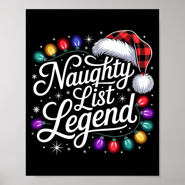 Affiche Naughty List Legend Xmas Lights Buffalo Plaid Red  (Devant)