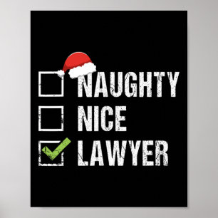 Affiche Naughty Nice Avocat Santa Hat Law Cadeau de Noël