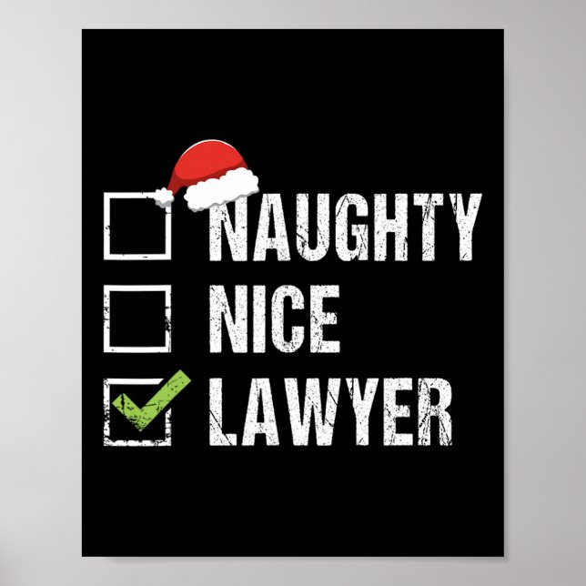 Affiche Naughty Nice Avocat Santa Hat Law Cadeau de Noël (Devant)