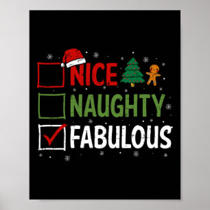 Affiche Naughty Nice Fabulous Pajamas de Noël Père Noël Cl