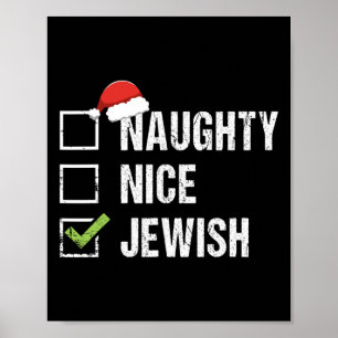 Affiche Naughty Nice juif Père Noël juif cadeau de Noël Ha