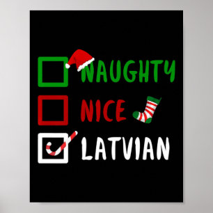 Affiche Naughty Nice Latvian Funny Lettonie Noël Père Noël