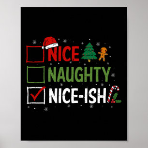 Affiche Naughty Nice Nice Nice Pyjamas de Noël Père Noël C