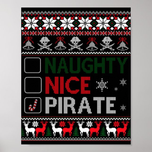 Affiche Naughty Nice Rate Funny Christmas Checklist Ugly T (Devant)