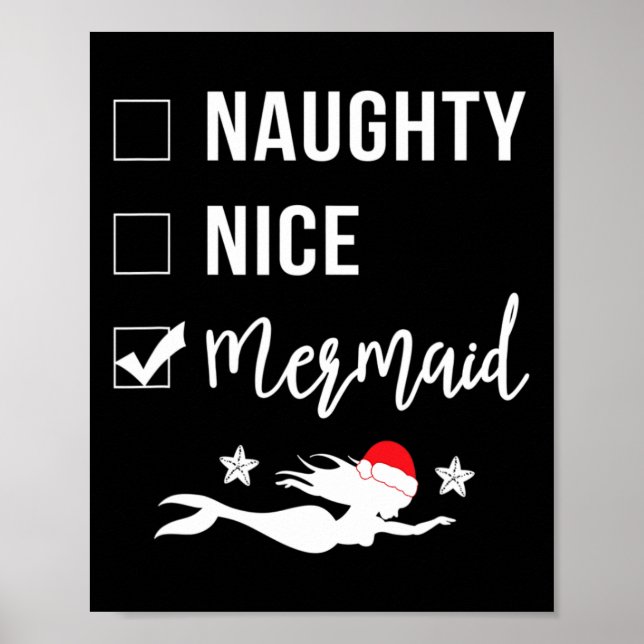 Affiche Naughty Nice Sirène Funny Sirène Noël (Devant)