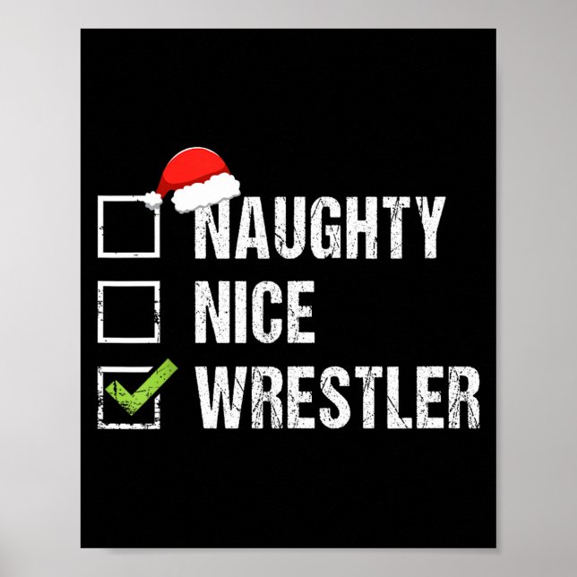 Affiche Naughty Nice Wrestler Shirt Wrestling Santa Christ (Devant)