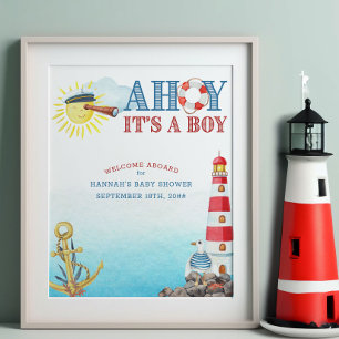 Affiche Nautical Ahoy c'est un Baby shower garçon Bienvenu