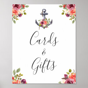 Affiche Nautical Anchor Floral Cards and Gifts Sign