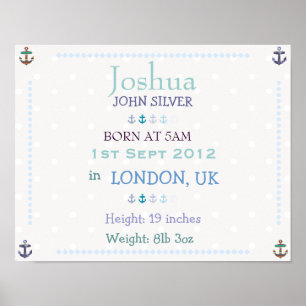Affiche Nautical Baby boy personnalisé date de naissance i