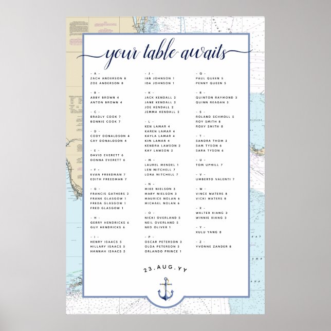 Affiche #Nautical #Mariage - Carte de siège | Sud #Floride (Devant)