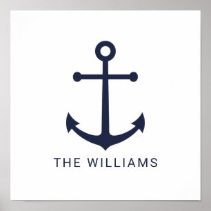 Affiche Nautical Navy Blue Anchor and Custom Name