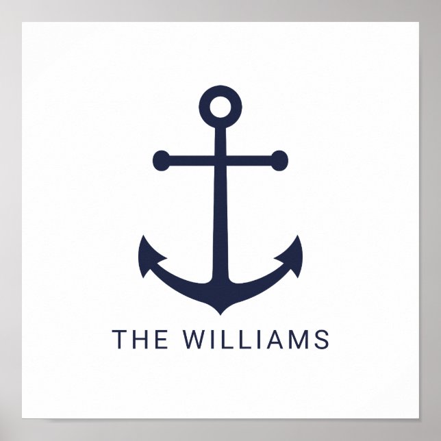 Affiche Nautical Navy Blue Anchor and Custom Name (Devant)