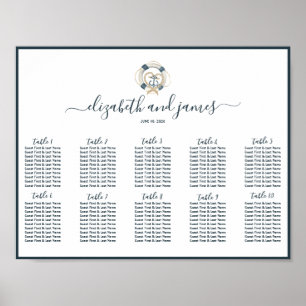 Affiche Nautical Navy & White Wedding Table Seating