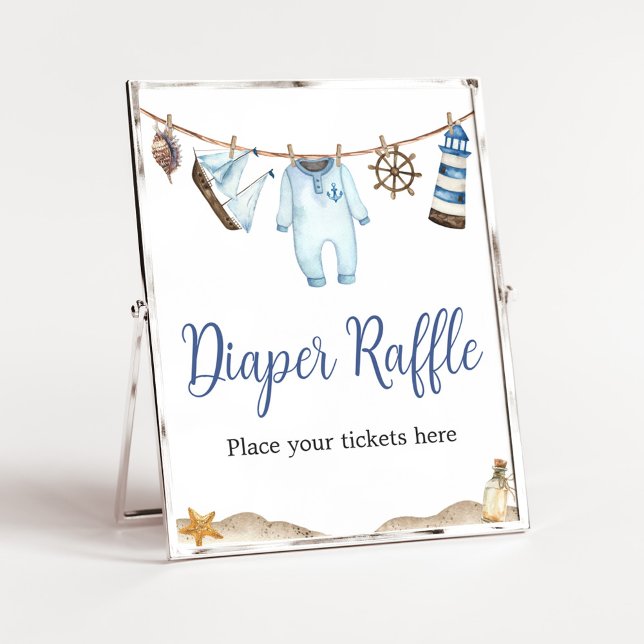 Affiche Nautical Sailor Ahoy Baby shower Déchets Raffle (Nautical Ahoy Baby Shower Diaper Raffle Sign)