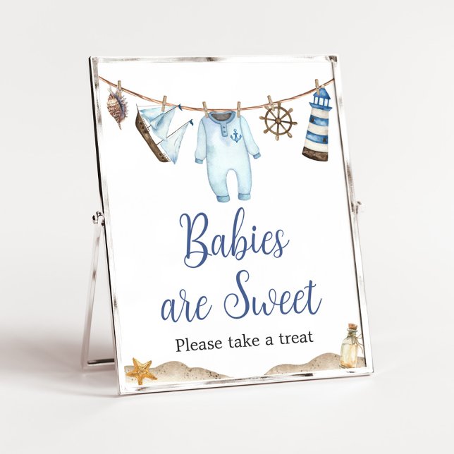 Affiche Nautical Sailor Ahoy Baby shower Les bébés sont do (Nautical Ahoy Baby Shower Babies are Sweet Sign)