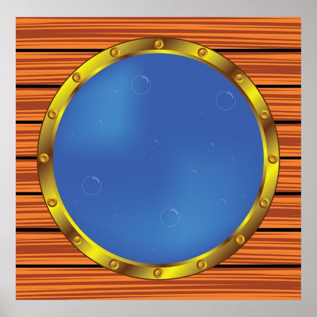 Affiche Nautical Ship Porthole Window with Blue Water (Devant)
