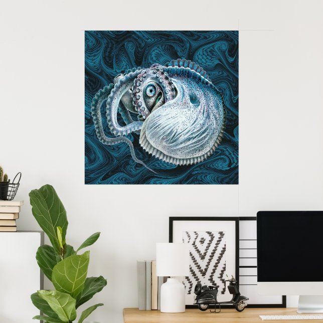 Affiche Nautilus Argonaut de calmar à poulpe vintage (Bureau à domicile)