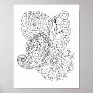 Affiche Nautilus Fleurs Spirales Feuilles Mandala Colorati