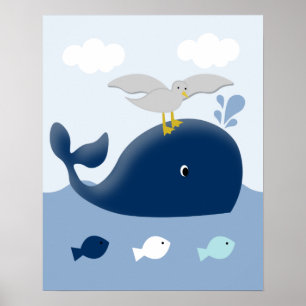 Affiche Nautique Blue Grey Whale Nursery Art Imprimer