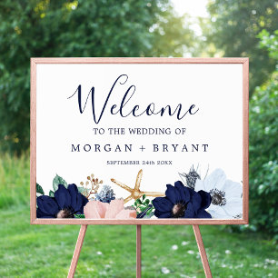 Affiche Nautique moderne Floral Mariage Grand Bienvenue