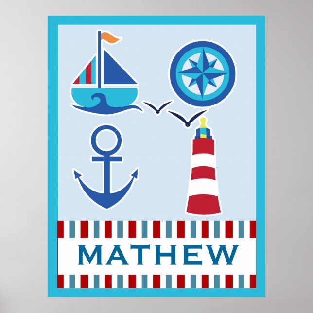 Affiche Nautique Personnalisé Nom Art Imprimer (Devant)