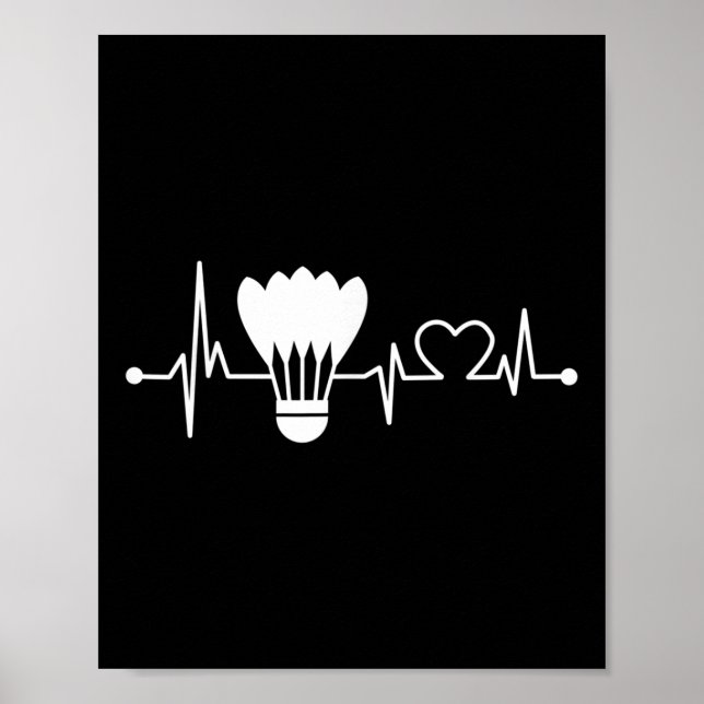 Affiche Navette Heartbeat Funny Badminton Player Cadeau (Devant)