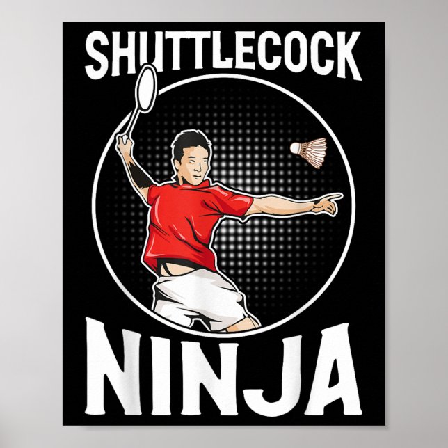 Affiche Navette Ninja Drôle Joueur de Badminton (Devant)
