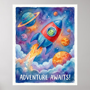 Affiche Navette spatiale et aventure extraterrestre attend