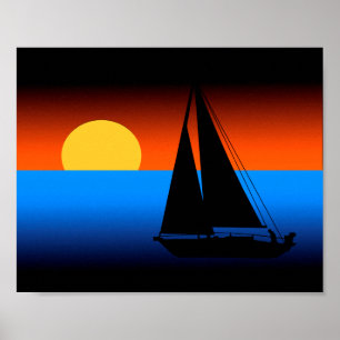 Affiche Navigation dans la copie de coucher du soleil