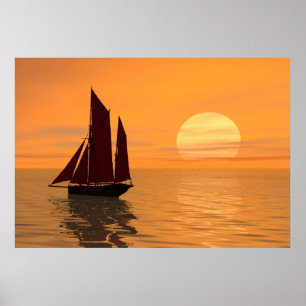 Affiche Navigation dans le coucher du soleil