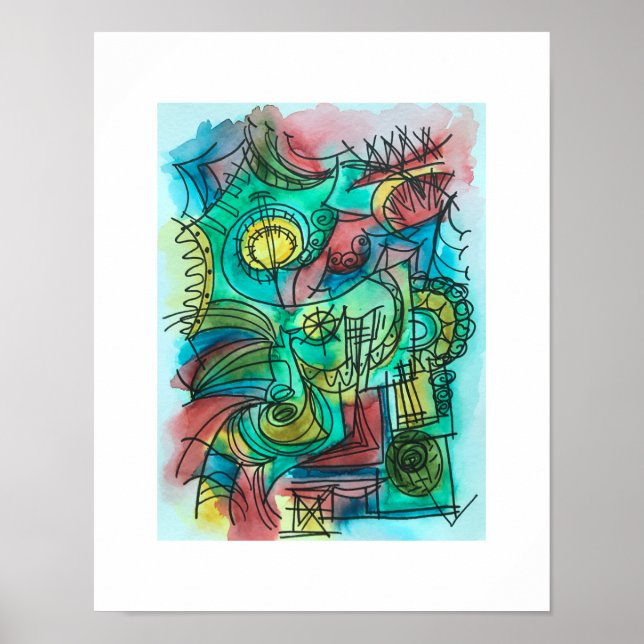 Affiche Naviguer à travers la tempête - Aquarelle abstrait (Devant)