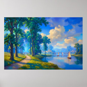 Affiche Naviguer sur la rivière tranquille