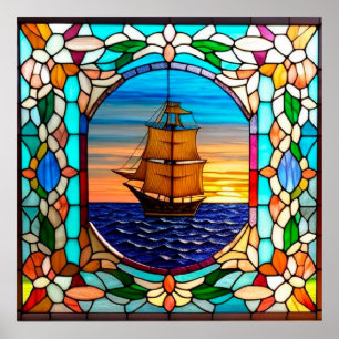 Affiche Navire à voiles au coucher du soleil