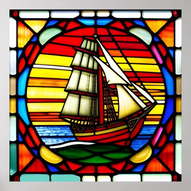 Affiche Navire à voiles sur les vagues de l'océan (Devant)