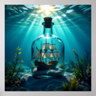 Affiche Navire dans une bouteille dans l'océan