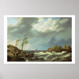 Affiche Navire de pêche hollandais pris sur une rive Lee a