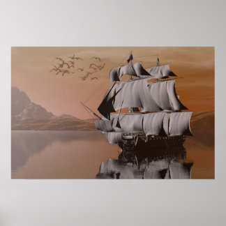 Affiche navire en mer