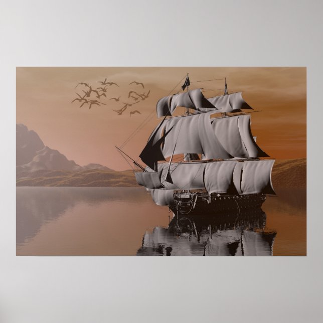 Affiche navire en mer (Devant)