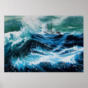 Affiche Navire en mer dans la tempête
