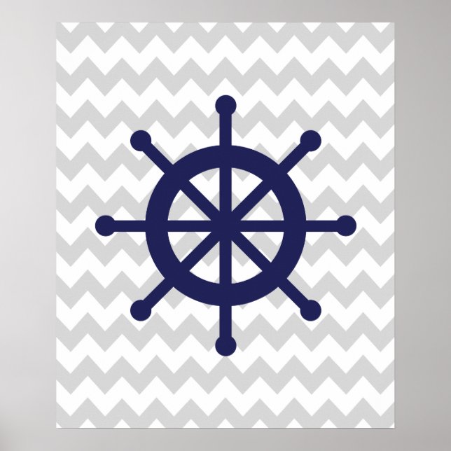 Affiche Navire nautique Navy et Grey Chevron (Devant)