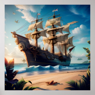 Affiche Navire pirate de plage tropicale