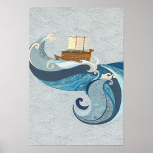 Affiche Navire tortue contre les vagues