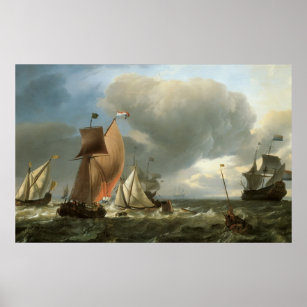 Affiche Navires à voile en mer rude c. 1690