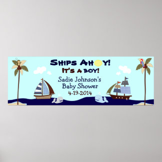Affiche Navires Ahoy Bannière Baby shower nautique