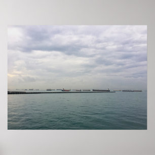 Affiche Navires en Ancre dans le détroit de Singapour sous