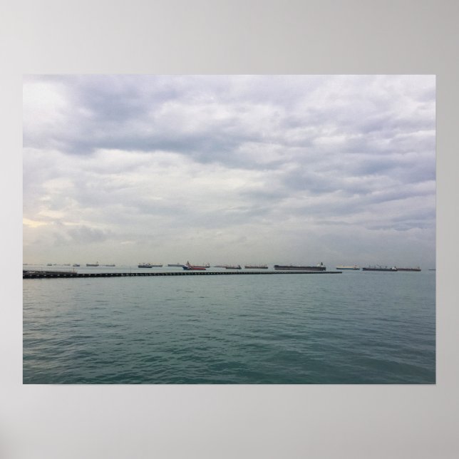 Affiche Navires en Ancre dans le détroit de Singapour sous (Devant)