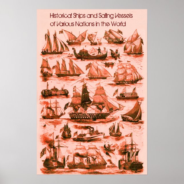 Affiche NAVIRES INTERNATIONAUX VINTAGE VOILIERS, Rouge (Devant)